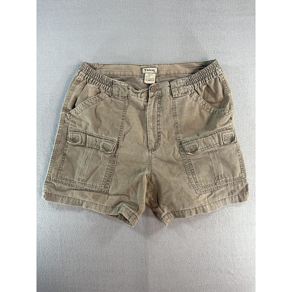Talos Shorts Mens 36 Brown Cargo Canvas Elastic Waist 5 Inseam Relaxed Casual